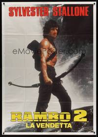 2e099 RAMBO FIRST BLOOD PART II Italian 1p '85 different image of Sylvester Stallone with bow!