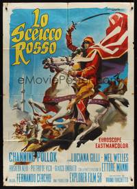 2e101 RED SHEIK Italian 1p '62 cool art of Channing Pollock on horse by Enrico De Seta!