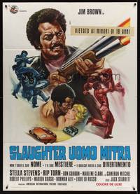 2e110 SLAUGHTER Italian 1p '73 different art of shotgun-blasting Jim Brown!