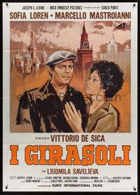 2e125 SUNFLOWER Italian 1p '70 Vittorio De Sica's I Girasoli, art of Loren & Mastroianni by Symeoni