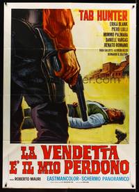 2e137 VENGEANCE IS MY FORGIVENESS Italian 1p '68 art of gunman standing over dead guy by Deamicis!