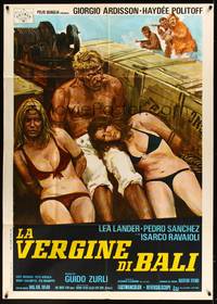 2e140 VIRGIN OF BALI Italian 1p '72 art of Ardisson tied up with girls in bikinis by Ciriello!