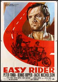 2e191 EASY RIDER Italian 2p R70s Peter Fonda, Dennis Hopper, huge artwork image of Jack Nicholson!