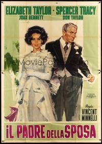 2e195 FATHER OF THE BRIDE Italian 2p R63 art of Liz Taylor & broke Spencer Tracy by Cesselon!