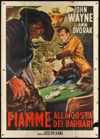 2e197 FLAME OF BARBARY COAST Italian 2p R63 art of John Wayne shooting at poker cheat by Casaro!