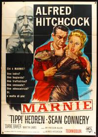 2e229 MARNIE Italian 2p '64 different art of Sean Connery, Tippi Hedren & Alfred Hitchcock!