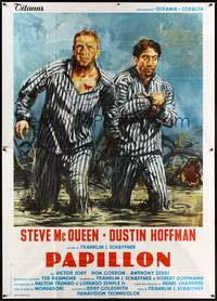 2e242 PAPILLON Italian 2p R1970s different art of prisoners Steve McQueen & Dustin Hoffman escaping!