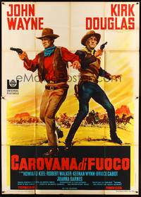 2e275 WAR WAGON Italian 2p '67 different art of cowboys John Wayne & Kirk Douglas by Olivetti!