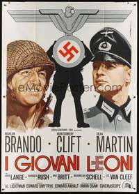 2e279 YOUNG LIONS Italian 2p R1977 different art of Nazi Marlon Brando & Dean Martin by Spagnoli!