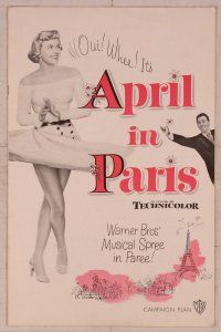 2f063 APRIL IN PARIS pressbook '53 pretty Doris Day and wacky Ray Bolger in France!