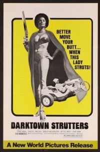 2f121 DARKTOWN STRUTTERS pressbook '76 sisters on cycles, better move your butt when she struts!