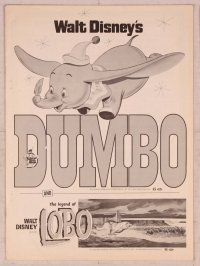 2f137 DUMBO/LEGEND OF LOBO pressbook '72 Walt Disney double-bill, elephants & wolves!