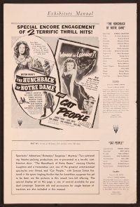 2f207 HUNCHBACK OF NOTRE DAME/CAT PEOPLE pressbook '52 cool horror double-bill!