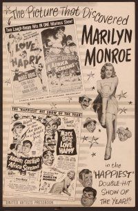 2f271 LOVE HAPPY/AFRICA SCREAMS pressbook '53 Marx Bros, Marilyn Monroe, Abbott & Costello!