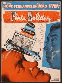 2f371 PARIS HOLIDAY pressbook '58 Bob Hope, Fernandel, sexy Anita Ekberg & Martha Hyer!