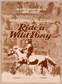 2f416 RIDE A WILD PONY pressbook '76 Disney, cool artwork of boy on white horse!