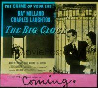 2g117 BIG CLOCK glass slide '48 Ray Milland in the strangest and most savage manhunt in history!