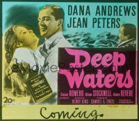 2g131 DEEP WATERS glass slide '48 close up of Dana Andrews holding sexy Jean Peters!