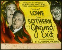 2g138 GRAND EXIT glass slide '35 blonde baby Ann Sothern knows more about arson than love!