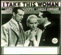 2g143 I TAKE THIS WOMAN style B glass slide '31 sexy Carole Lombard between Gary Cooper & Vail!