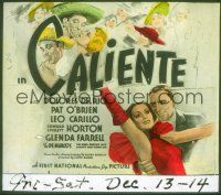 2g144 IN CALIENTE glass slide '35 artwork of sexy Dolores del Rio, Pat O'Brien & Leo Carrillo!