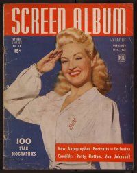 2g092 SCREEN ALBUM magazine Spring Edition 1944 wonderful portrait of Betty Grable saluting!