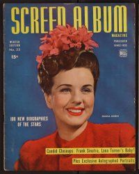 2g094 SCREEN ALBUM magazine Winter Edition 1944 portrait of Deanna Durbin in cool flower hat!