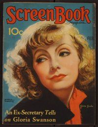 2g063 SCREEN BOOK magazine February 1932 great artwork portrait of Greta Garbo by Martha Sawyer!