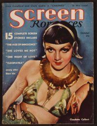 2g083 SCREEN ROMANCES magazine October 1934 art of sexiest Claudette Colbert from Cleopatra!