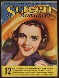 2g082 SCREEN ROMANCES magazine September 1934 art of Ruby Keeler in huge hat from Dames!