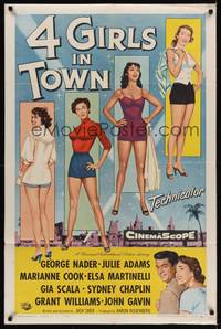 2h008 4 GIRLS IN TOWN 1sh '56 sexy Julie Adams, Marianne Cook, Elsa Martinelli & Gia Scala!