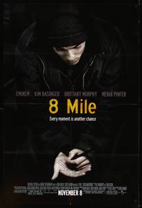 2h014 8 MILE advance DS 1sh '02 super close up of Eminem, Curtis Hanson, Detroit, rap music!