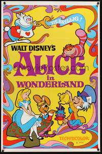 2h027 ALICE IN WONDERLAND 1sh R74 Walt Disney Lewis Carroll classic, cool psychedelic art!