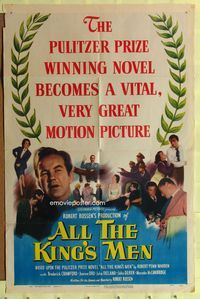 2h030 ALL THE KING'S MEN 1sh '50 Louisiana Governor Huey Long biography with Broderick Crawford!