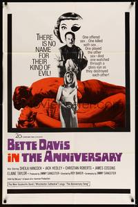 2h038 ANNIVERSARY 1sh '67 Bette Davis with funky eyepatch in English horror!