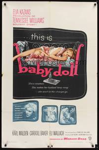 2h053 BABY DOLL 1sh '57 Elia Kazan, classic image of sexy troubled teen Carroll Baker!