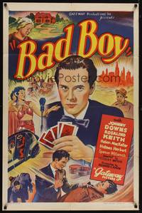 2h058 BAD BOY 1sh '39 Johnny Downs, Rosalind Keith, cool gamlbling & crime artwork!