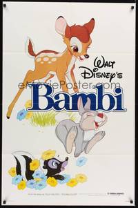 2h065 BAMBI 1sh R82 Walt Disney cartoon deer classic, great art with Thumper & Flower!