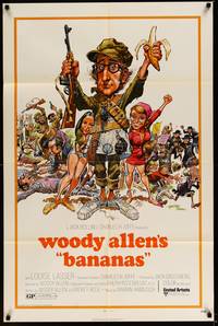 2h066 BANANAS 1sh '71 great artwork of Woody Allen by E.C. Comics artist Jack Davis!