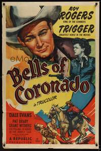 2h078 BELLS OF CORONADO 1sh '50 cool art of Roy Rogers, Dale Evans, & Trigger!