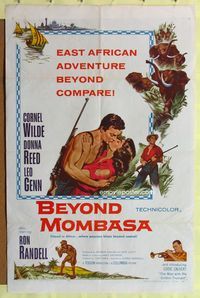 2h083 BEYOND MOMBASA 1sh '57 Cornel Wilde, Donna Reed, Leo Genn, adventure beyond compare!