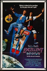 2h087 BILL & TED'S EXCELLENT ADVENTURE 1sh '89 Keanu Reeves, Socrates, Napoleon & Lincoln in booth