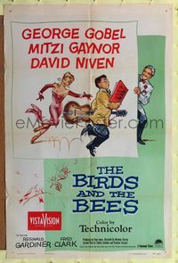 2h088 BIRDS & THE BEES 1sh '56 wacky art of George Gobel, Mitzi Gaynor, & David Niven!