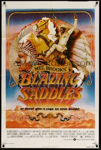 2h097 BLAZING SADDLES 1sh '74 classic Mel Brooks western, art of Cleavon Little by John Alvin!