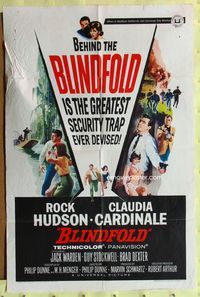 2h098 BLINDFOLD 1sh '66 Rock Hudson, Claudia Cardinale, greatest security trap ever devised!