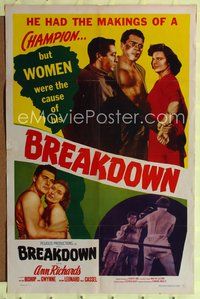 2h117 BREAKDOWN 1sh '52 boxer William Bishop, Ann Richards, women caused his breakdown!