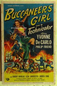 2h121 BUCCANEER'S GIRL 1sh '50 Philip Friend, art of sexy pirate Yvonne DeCarlo!