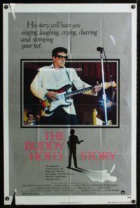 2h123 BUDDY HOLLY STORY 1sh '78 great image of Gary Busey performing on stage with guitar!