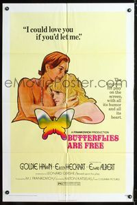 2h126 BUTTERFLIES ARE FREE 1sh '72 cool artwork of Goldie Hawn & Edward Albert!