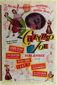 2h128 CALYPSO JOE 1sh '57 Herb Jeffries, Angie Dickinson, bongo beat, cool art!